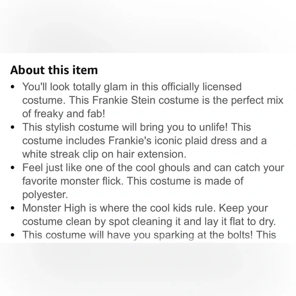 Spirit Halloween Kids Monster High Frankie Stein Costume Child Medium 8-10 - Picture 13 of 14